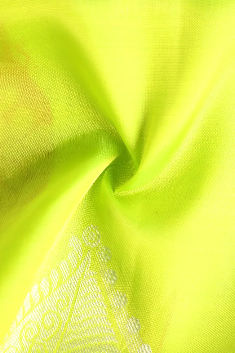 Chartreuse Green Soft Silk Saree with Silver Zari Mango Puttas view 4