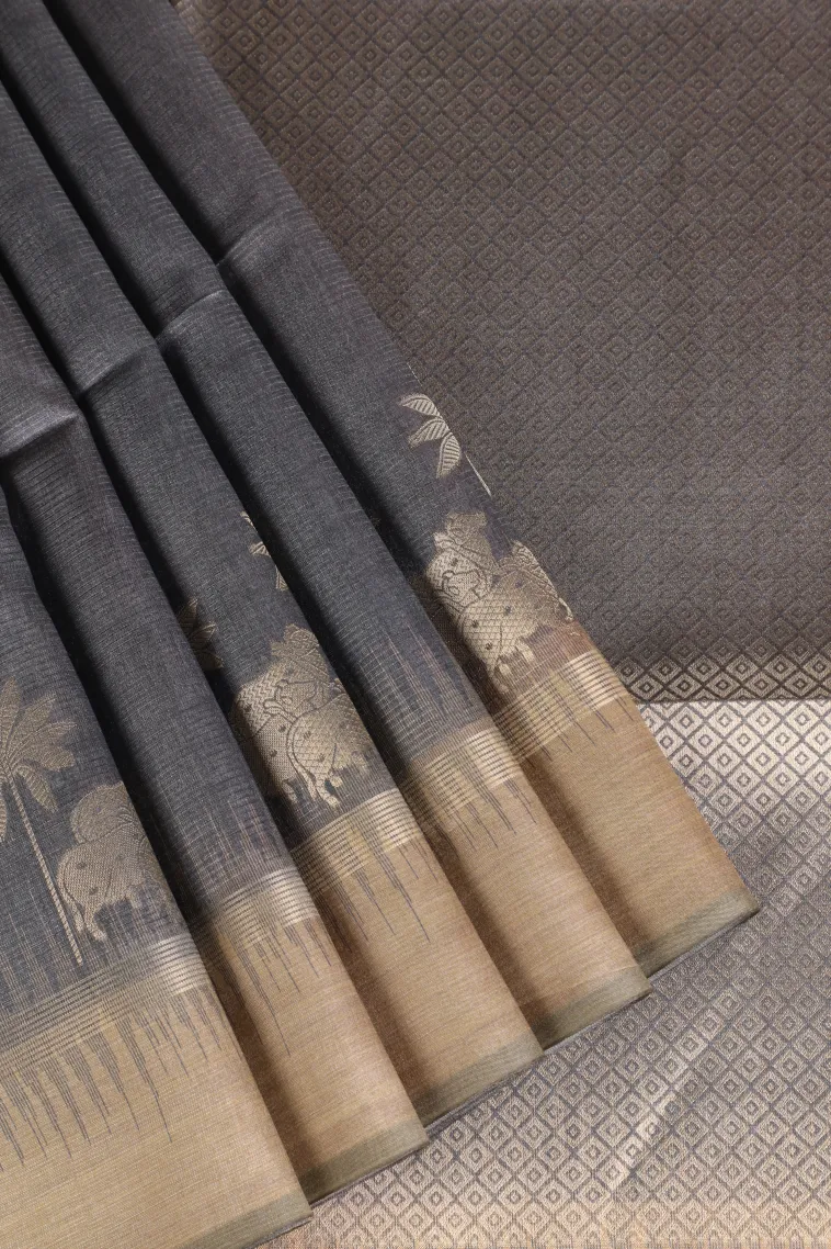 Abbey Black Tussar Saree with Gold Zari Animal Mottif