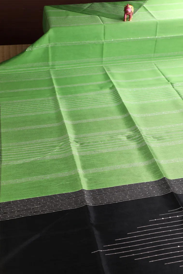 Forest Green Jute Sarees with Thread Zari Stripes view 2