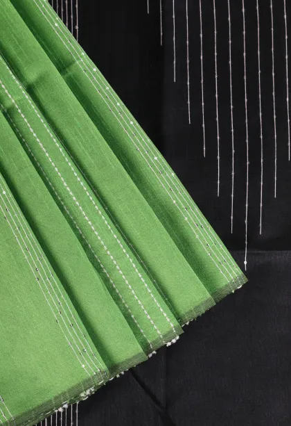 Forest Green Jute Sarees with Thread Zari Stripes