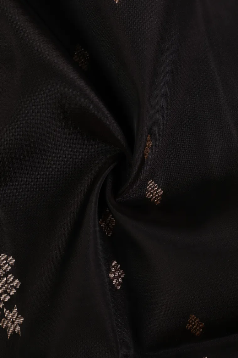 Asphalt Black Soft Silk Saree with Gold Zari Kodi Pattern view 4