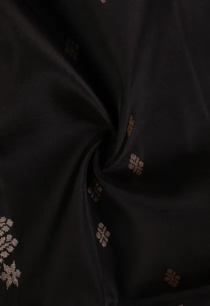 Asphalt Black Soft Silk Saree with Gold Zari Kodi Pattern