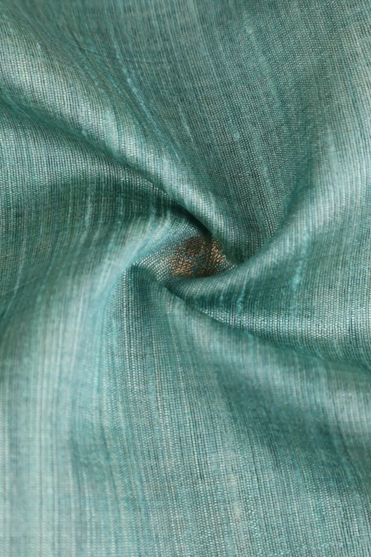Sapphire Blue Semi Tussar Silk with Gold Zari Buttis (small Dots Or Motifs) view 4