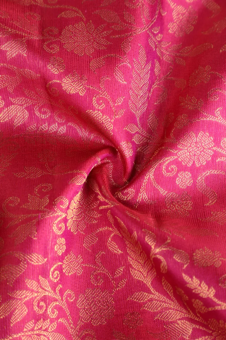 Magenta Pink Kanchipuram Silk Sarees with Gold Zari Floral Patterns view 4