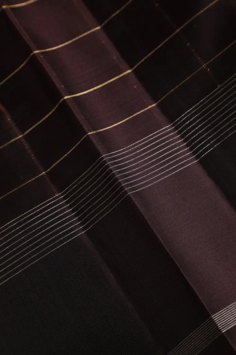 Coconut White Soft Silk Saree with Gold And Silver Zari Checks view 3
