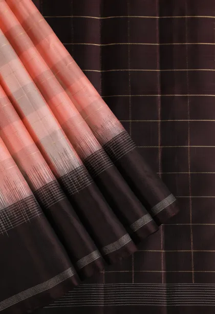 Coconut White Soft Silk Saree with Gold And Silver Zari Checks