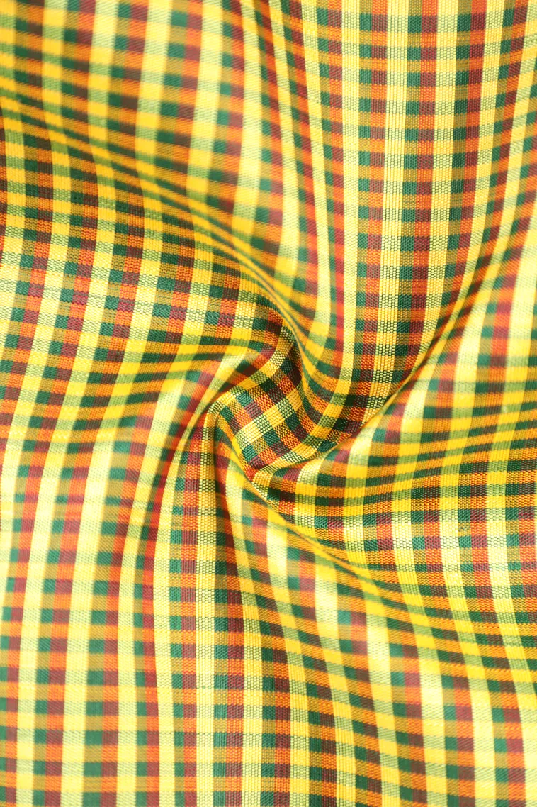 Lemon Yellow Kanchipuram Silk Sarees with Gold Zari Checks view 4