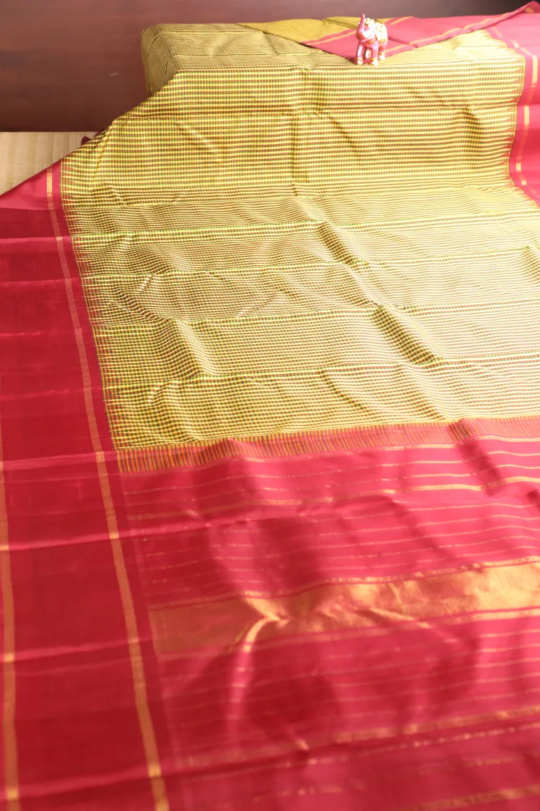 Lemon Yellow Kanchipuram Silk Sarees with Gold Zari Checks view 2