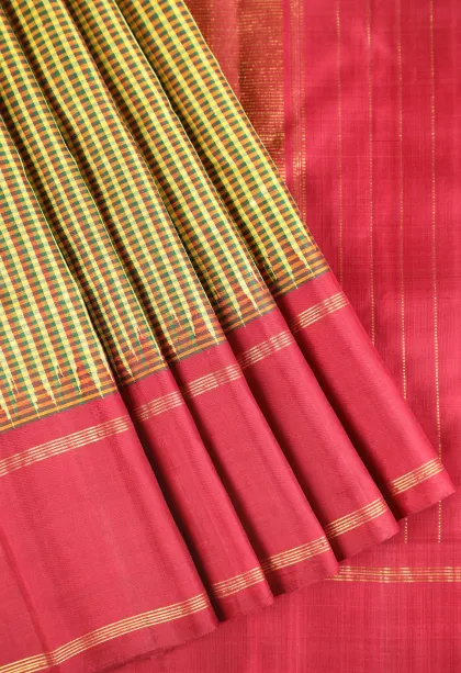 Lemon Yellow Kanchipuram Silk Sarees with Gold Zari Checks