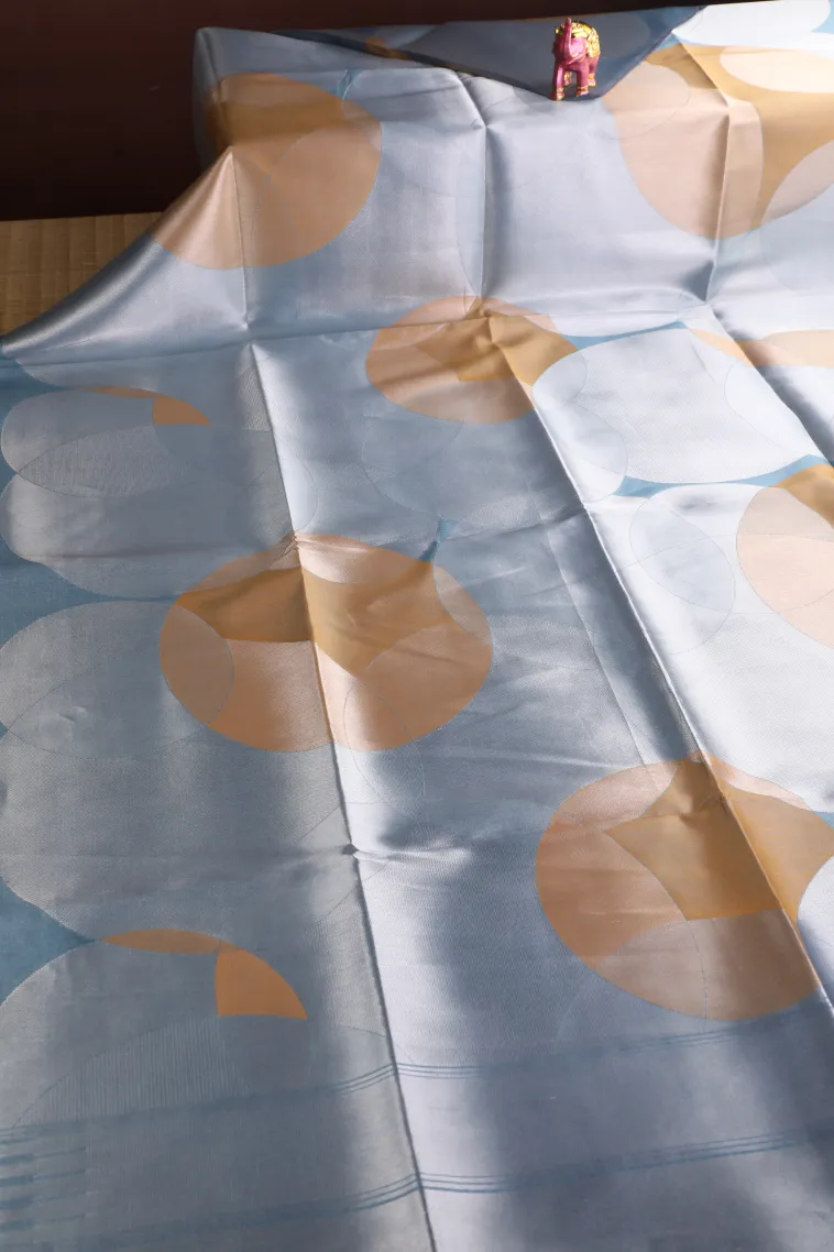 Cerulean Blue Jute Sarees with Silver Zari Geometric Shapes view 2