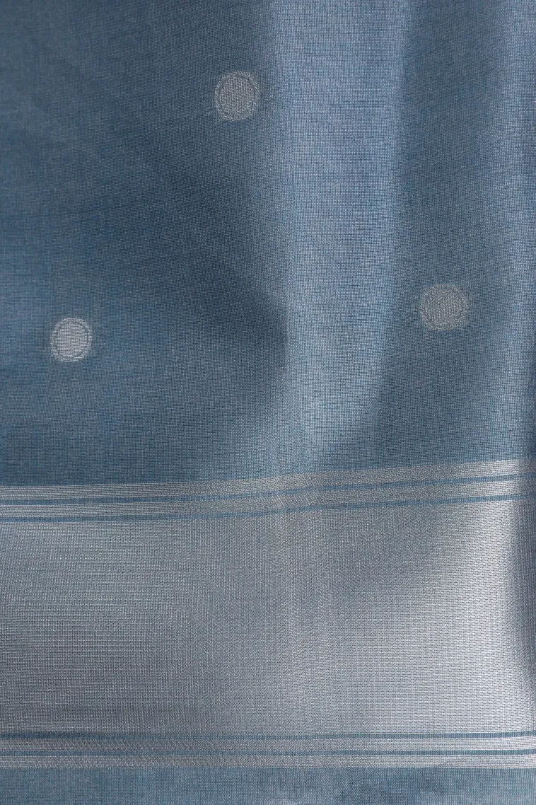 Cerulean Blue Jute Sarees with Silver Zari Geometric Shapes view 3