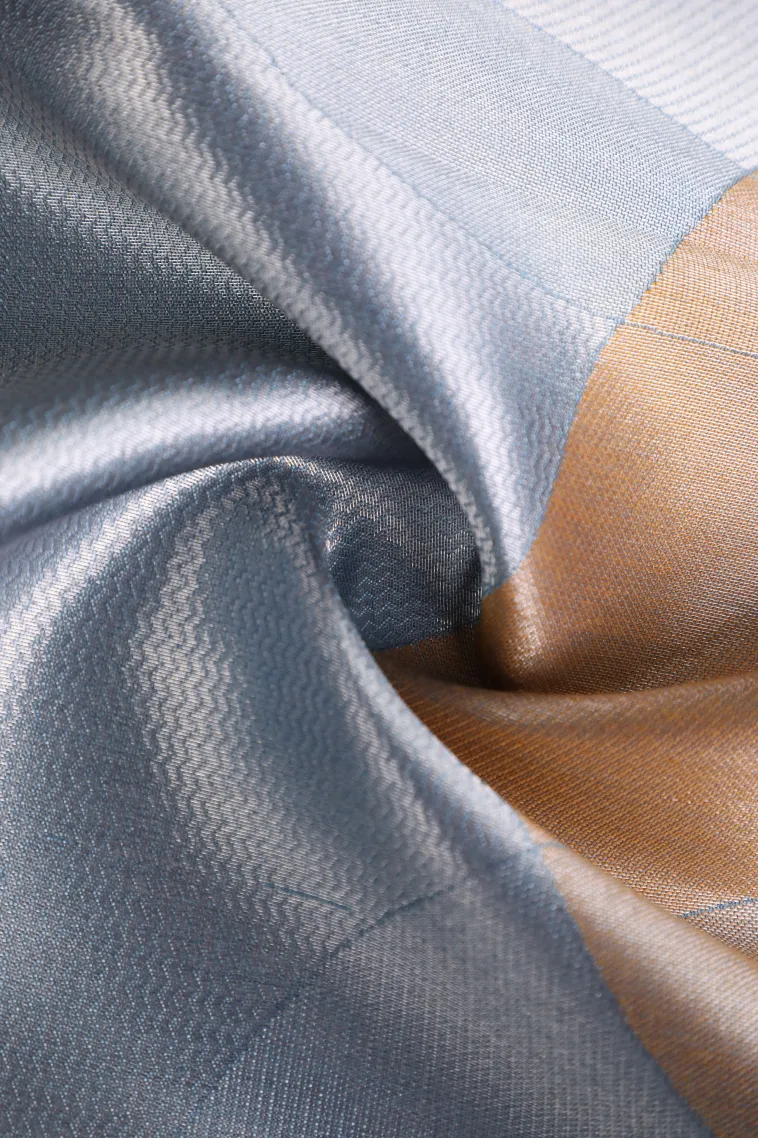 Cerulean Blue Jute Sarees with Silver Zari Geometric Shapes view 4