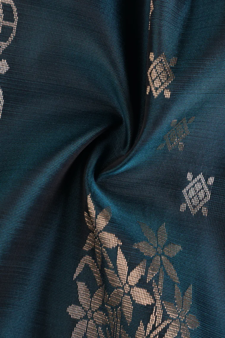 Aegean Blue Soft Silk Saree with Gold Zari Straipes And Puttas view 4