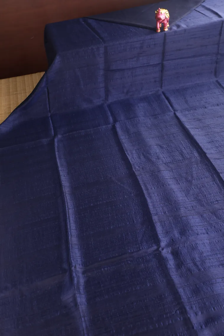 Indigo Blue Jute Sarees Without Zari With Plain view 2