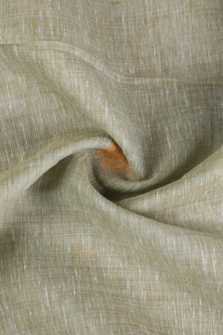 Pistachio Green Linen Saree with Gold Zari Flower Mottif view 4