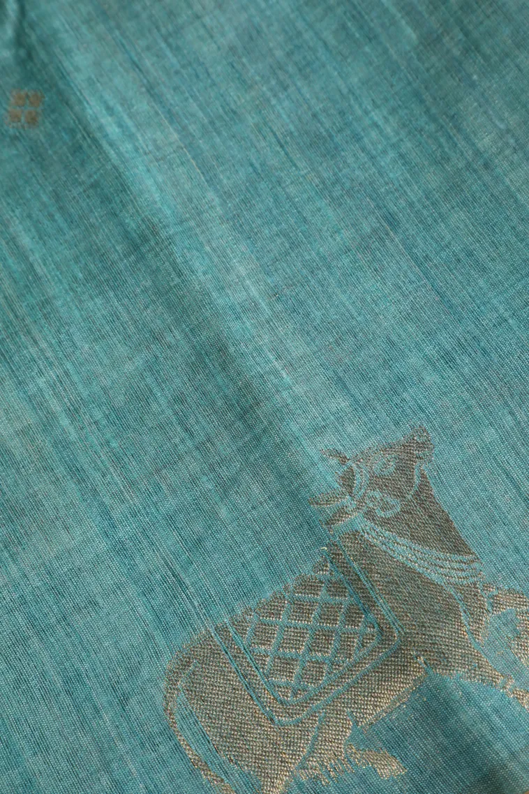 Salmon Pink Semi Tussar Silk with Gold Zari Buttis (small Dots Or Motifs) view 3