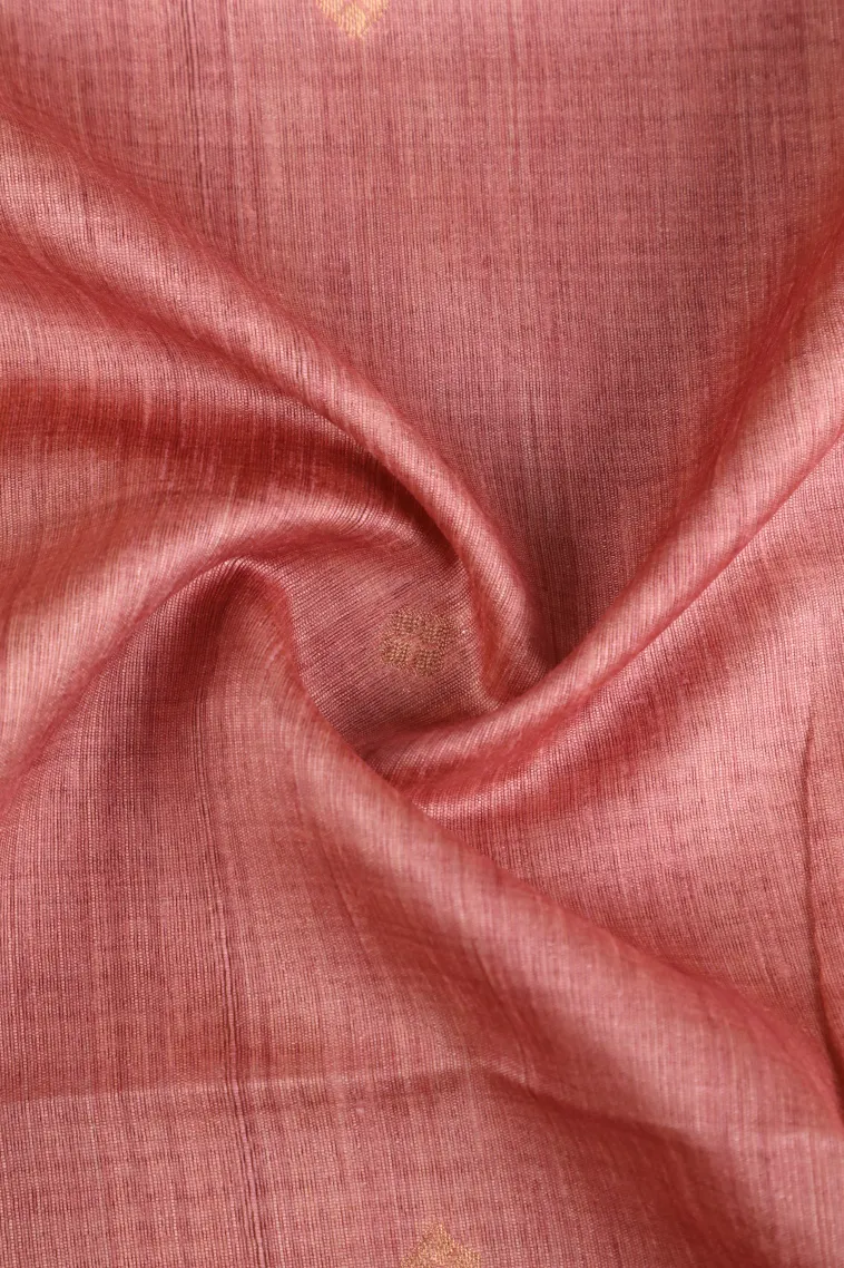 Salmon Pink Semi Tussar Silk with Gold Zari Buttis (small Dots Or Motifs) view 4