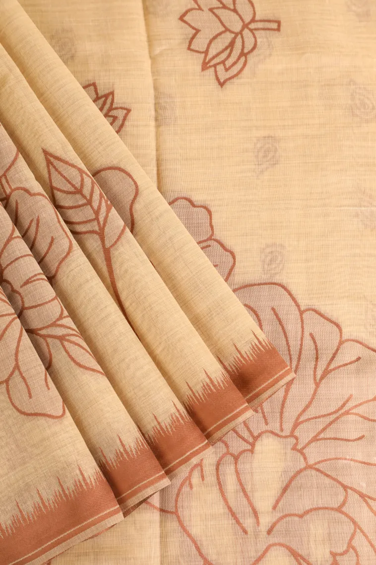 Sandollar Yellow Linen Saree Without Zari With Floral Patterns