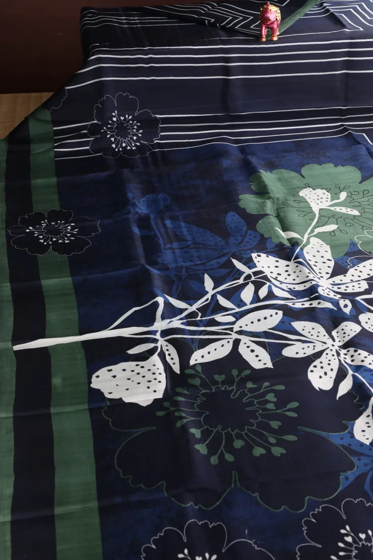 Indigo Blue Soft Silk Sarees Without Zari With Floral Patterns view 2