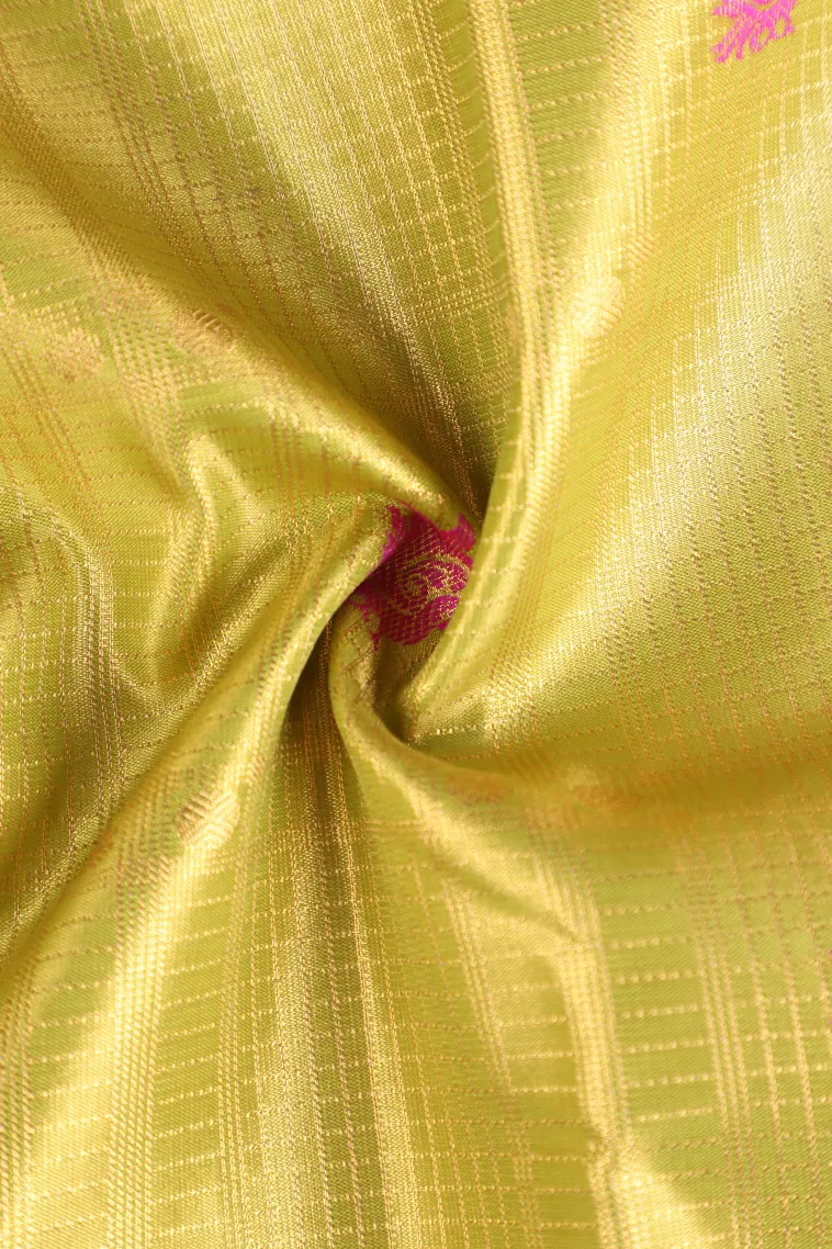 Olive Green Apoorva Silk Sarees with Gold Zari Small Checks Pattern view 4