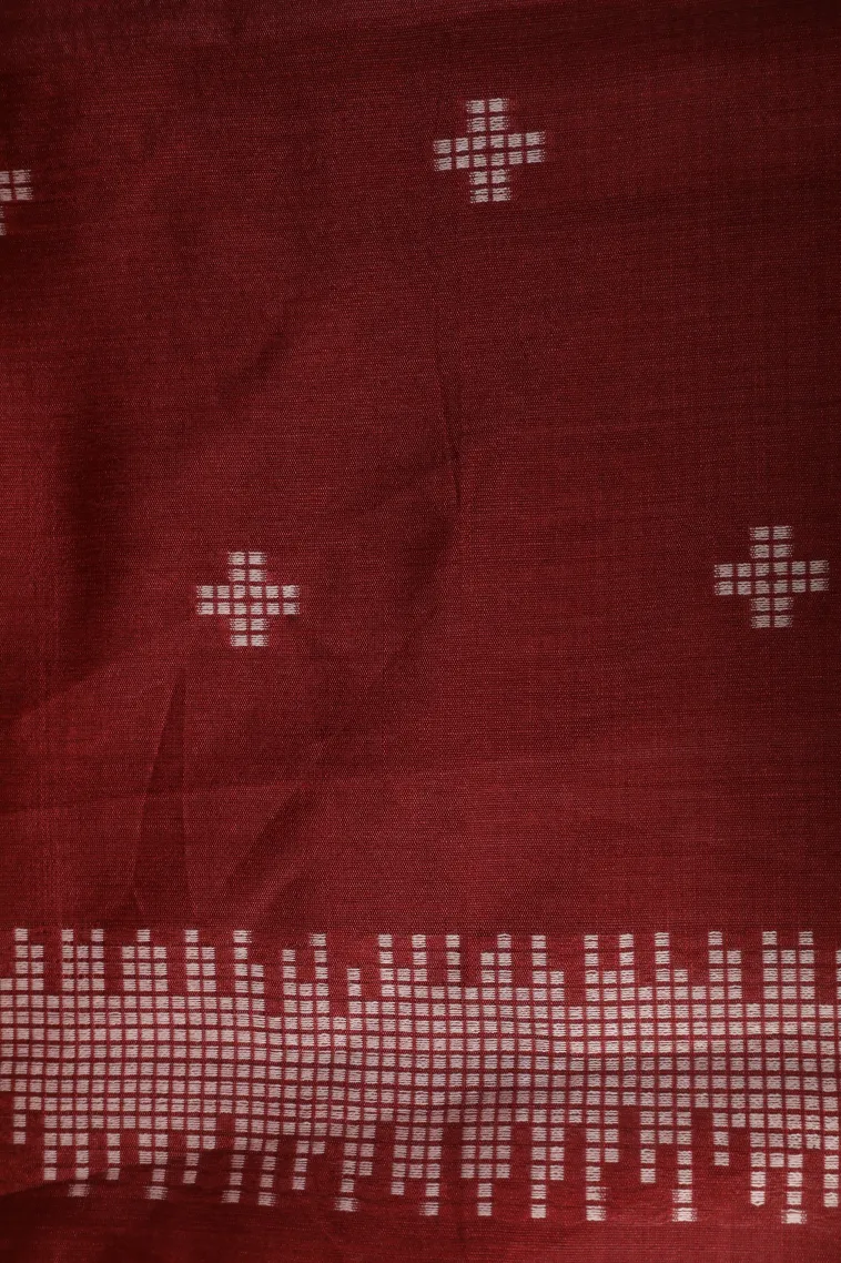 Cherry Red Semi Tussar Silk with Thread Zari Buttis (small Dots Or Motifs) view 3