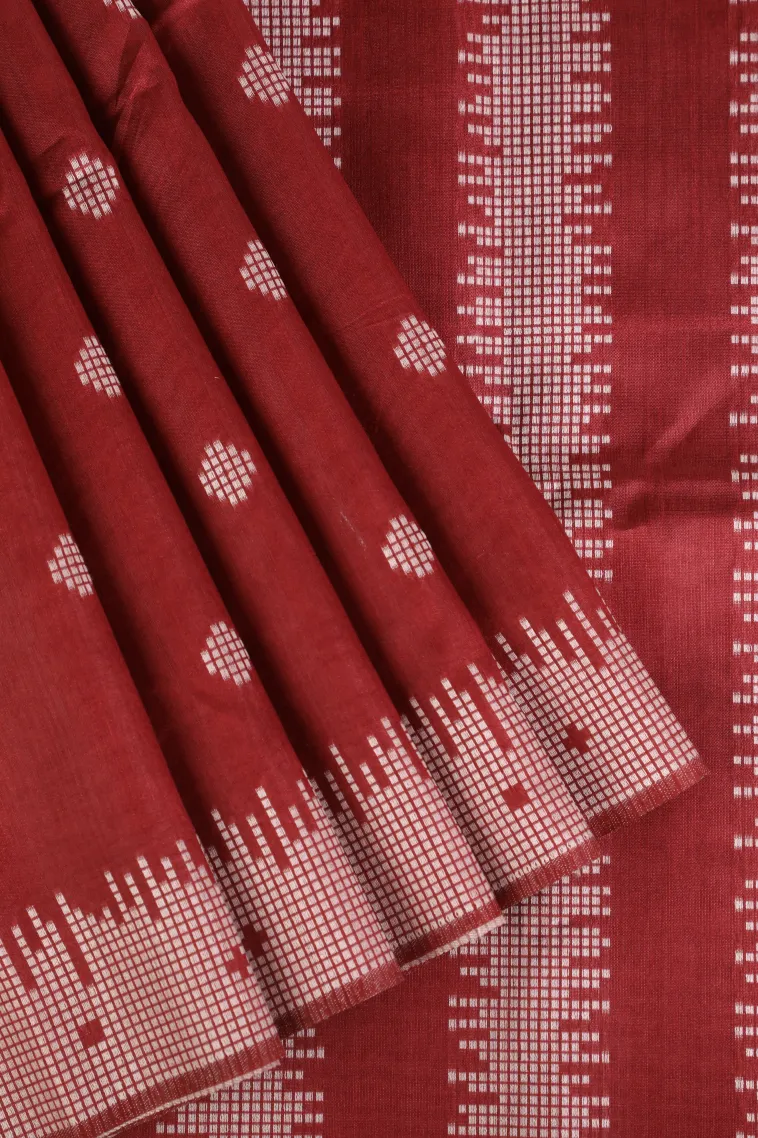 Cherry Red Semi Tussar Silk with Thread Zari Buttis (small Dots Or Motifs)