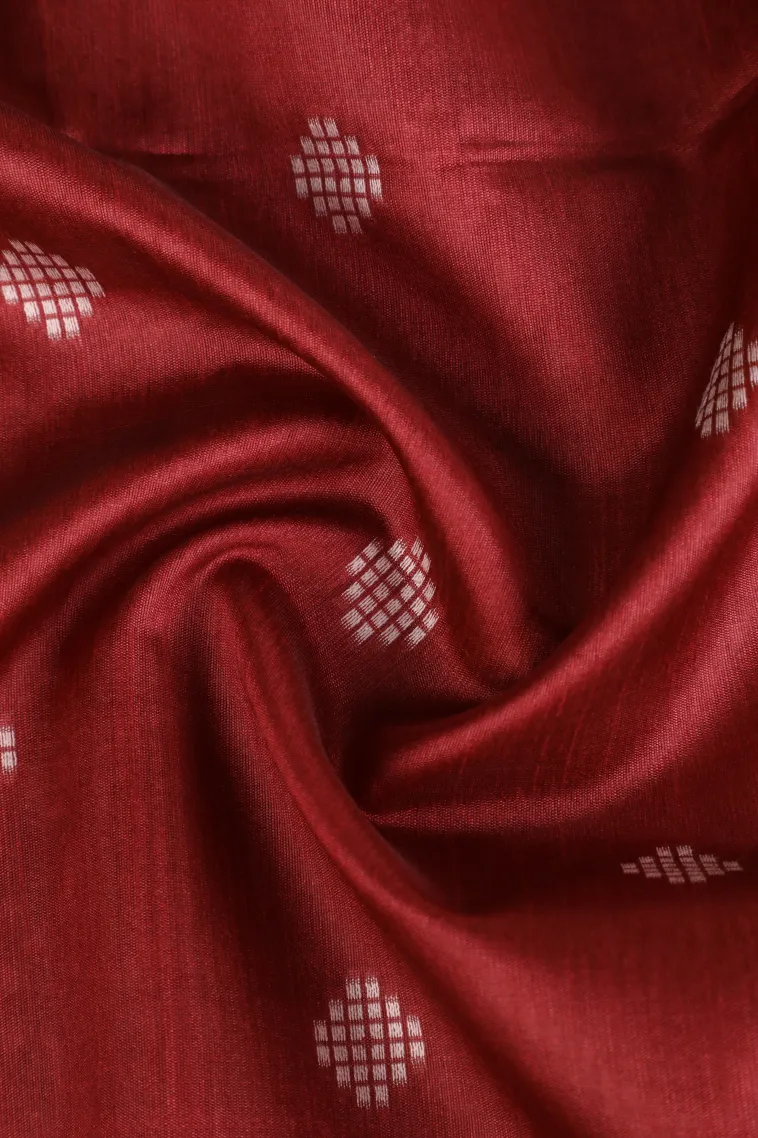 Cherry Red Semi Tussar Silk with Thread Zari Buttis (small Dots Or Motifs) view 4