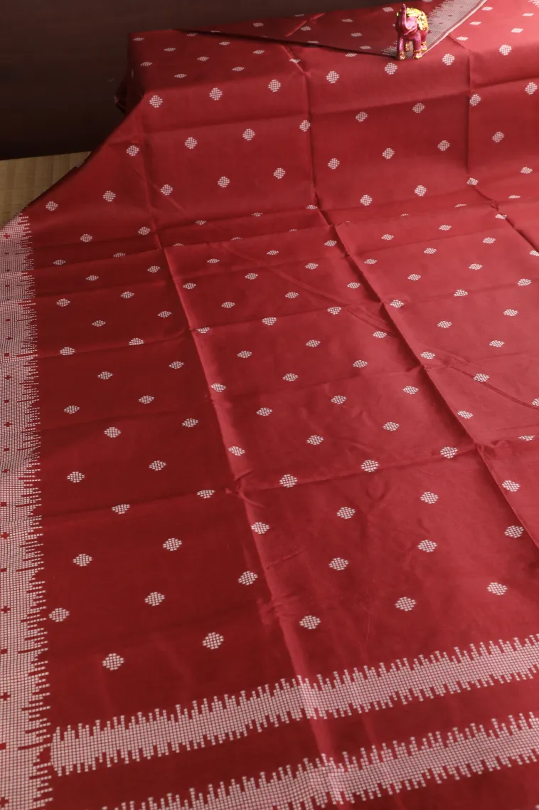 Cherry Red Semi Tussar Silk with Thread Zari Buttis (small Dots Or Motifs) view 2
