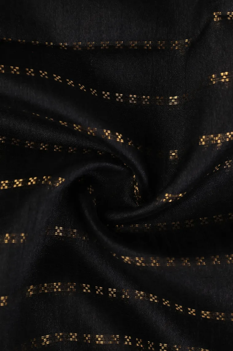 Asphalt Black Tussar Saree with Gold Zari Cross Straipes view 4
