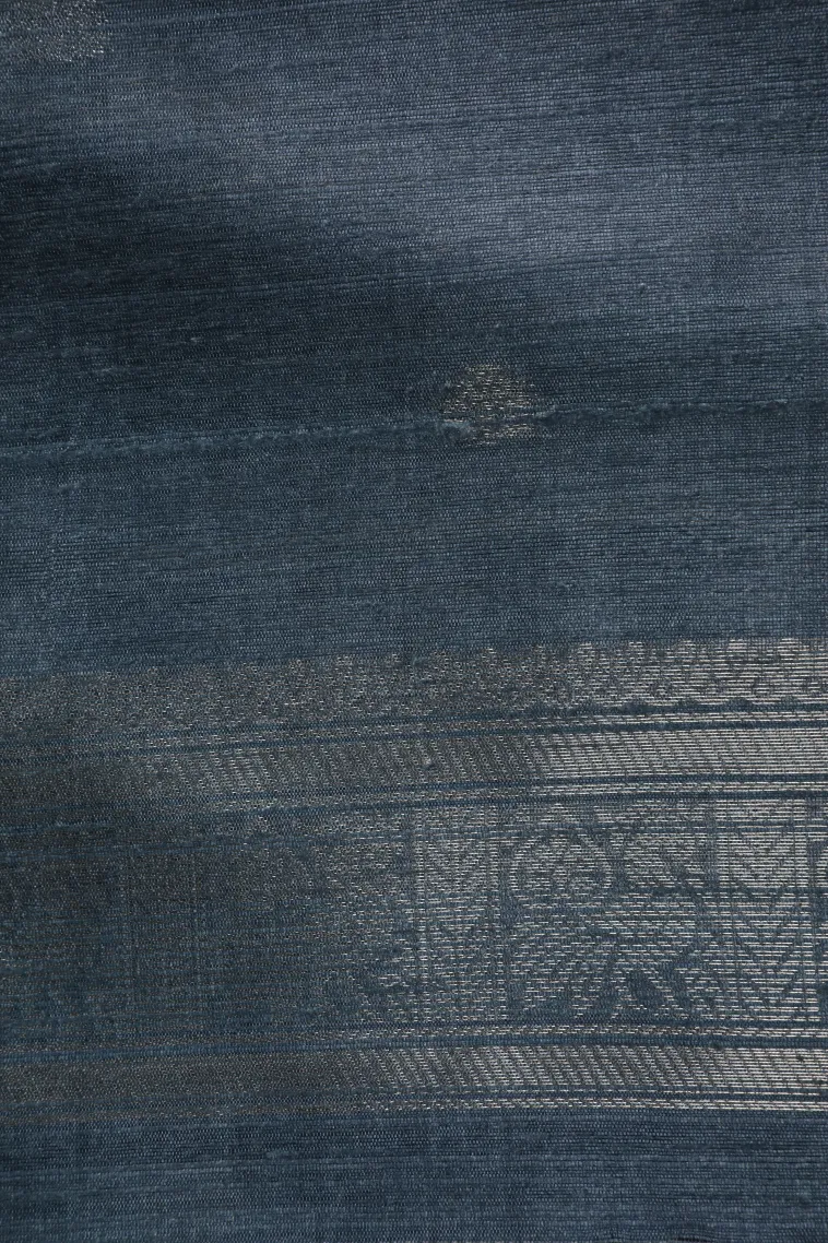 Stone Blue Tussar Saree with Gold Zari Stripes view 3