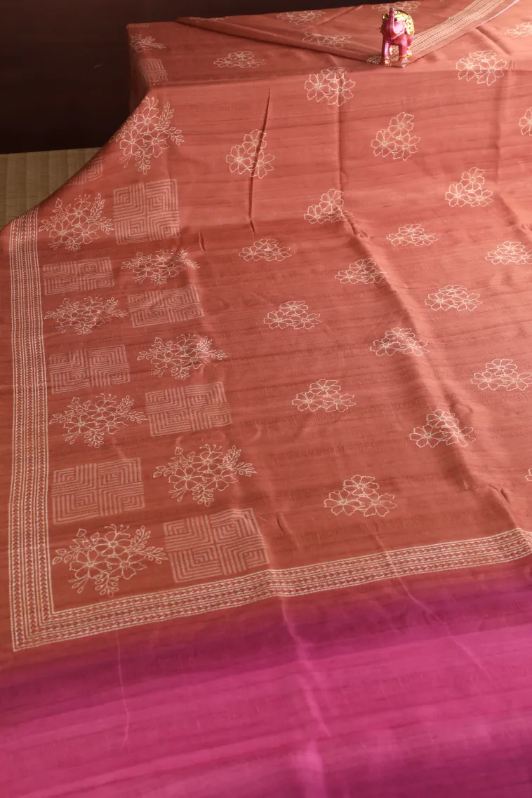 Peach Pink Semi Tussar Silk Without Zari With Geometric Shapes view 2