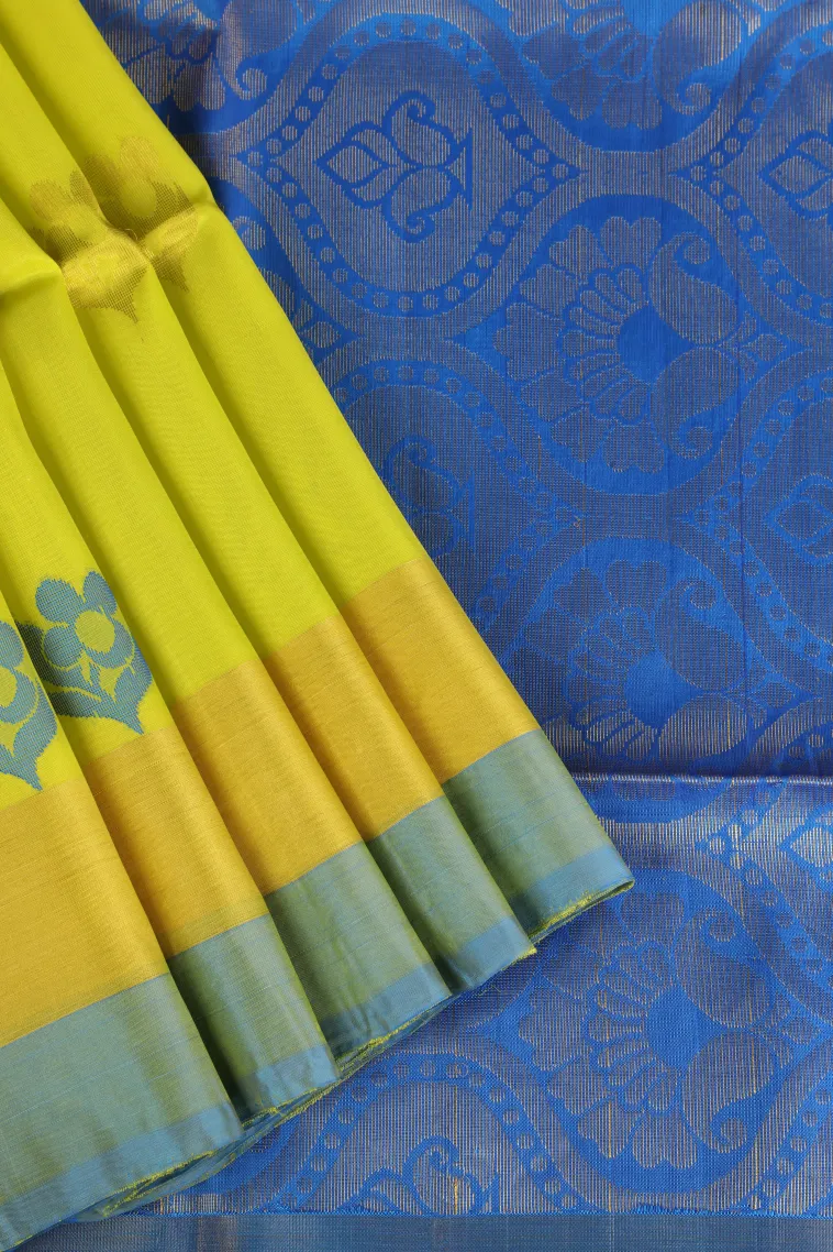 Lime Green Soft Silk Saree with Gold Zari Buttis (small Dots Or Motifs) view 1