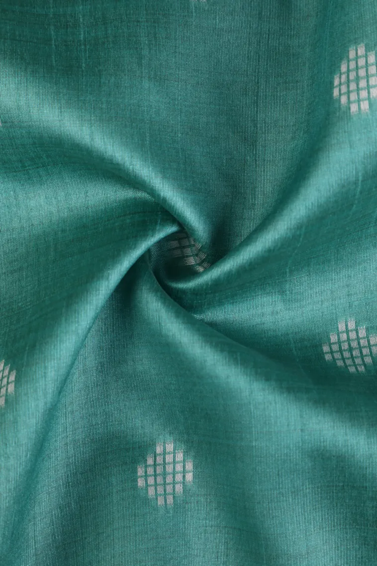 Teal Blue Semi Tussar Silk with Thread Zari Buttis (small Dots Or Motifs) view 4
