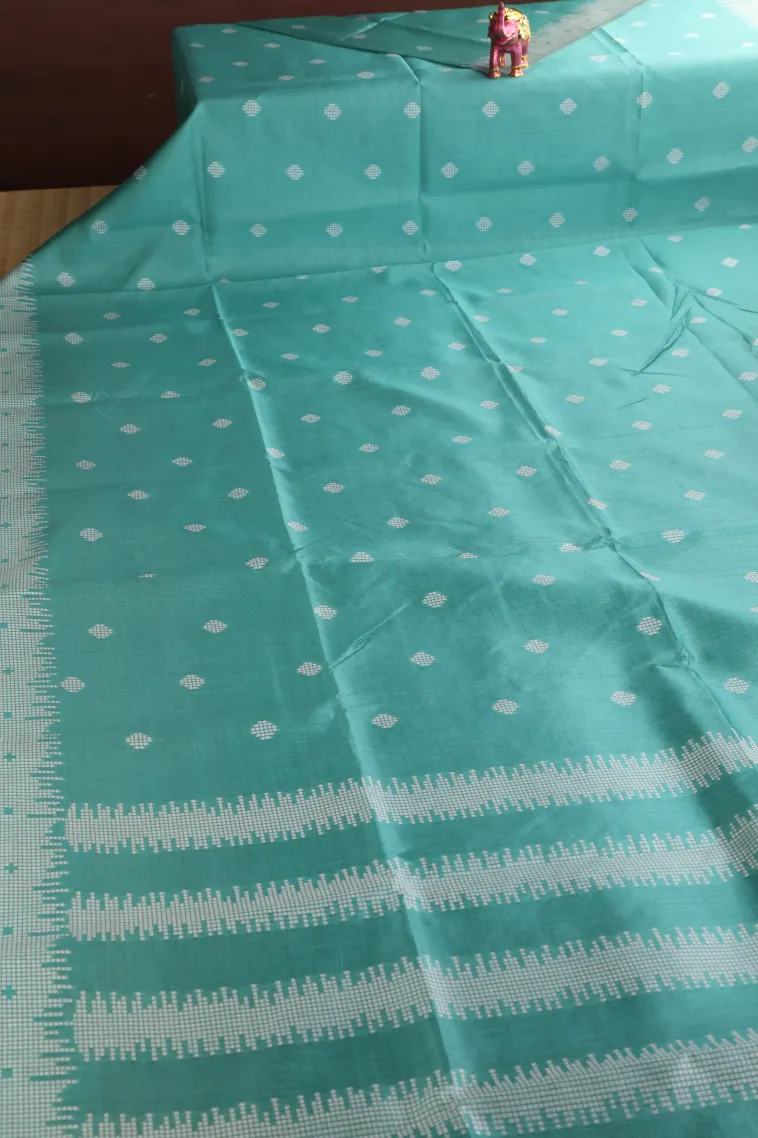 Teal Blue Semi Tussar Silk with Thread Zari Buttis (small Dots Or Motifs) view 2