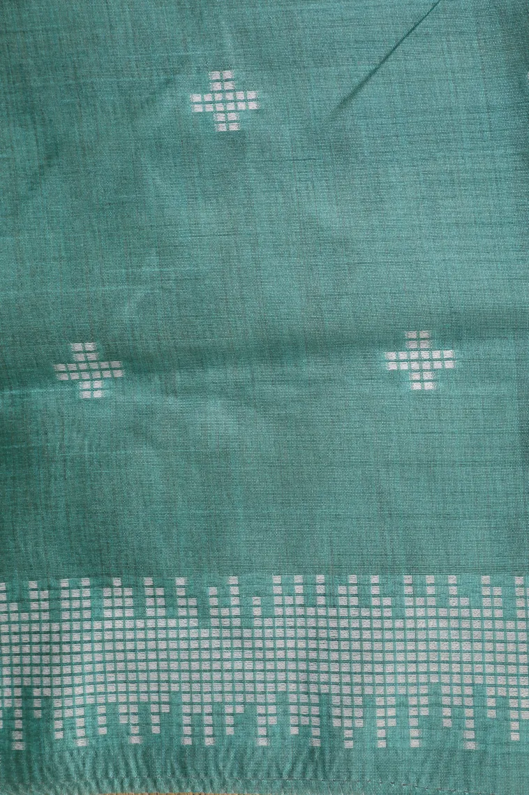Teal Blue Semi Tussar Silk with Thread Zari Buttis (small Dots Or Motifs) view 3