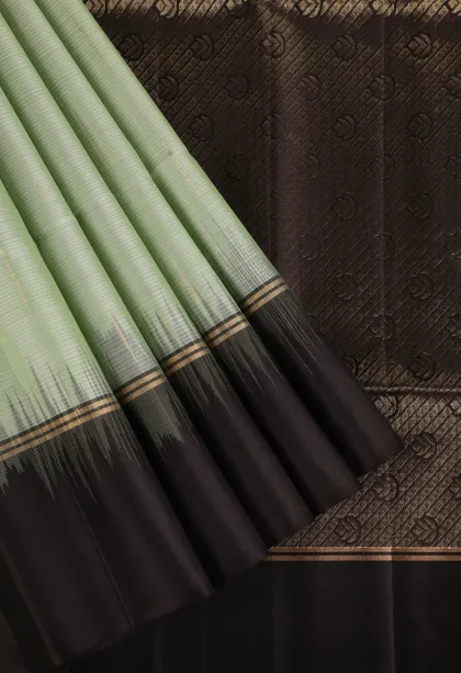 Pistachio Green Soft Silk Saree with Gold Zari Vaira Oosi
