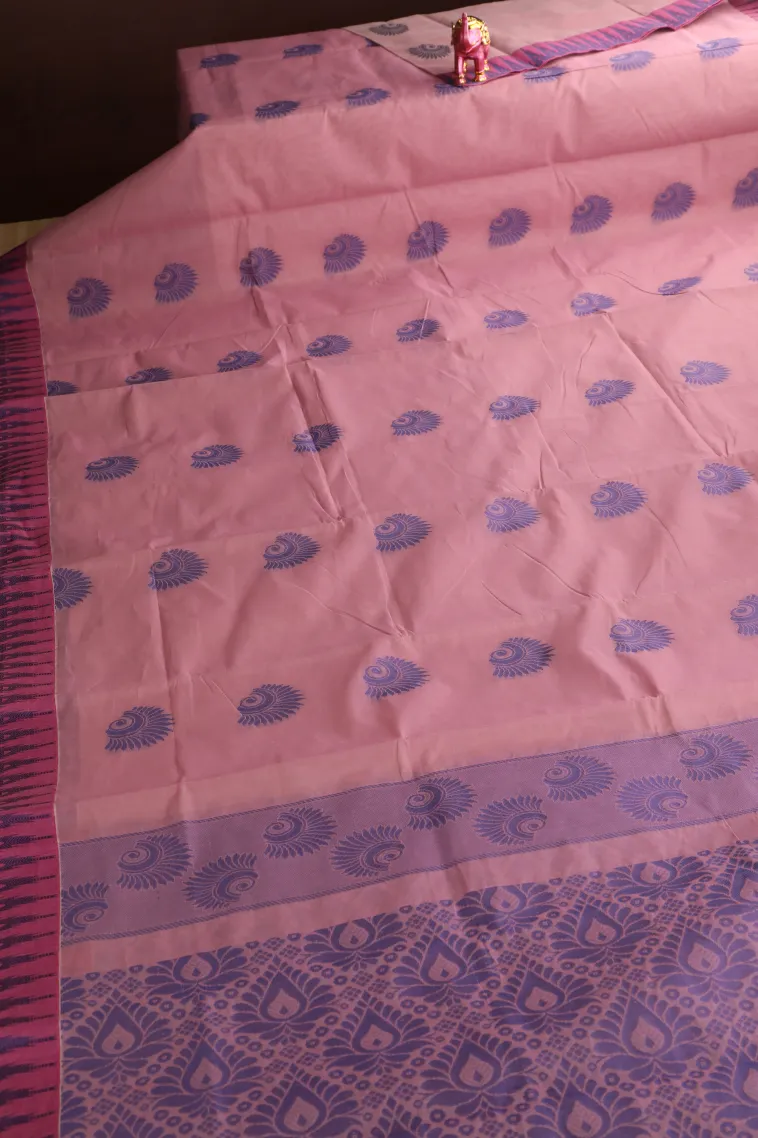 Crepe Pink Silk Cotton Without Zari With Flower Mottif view 2