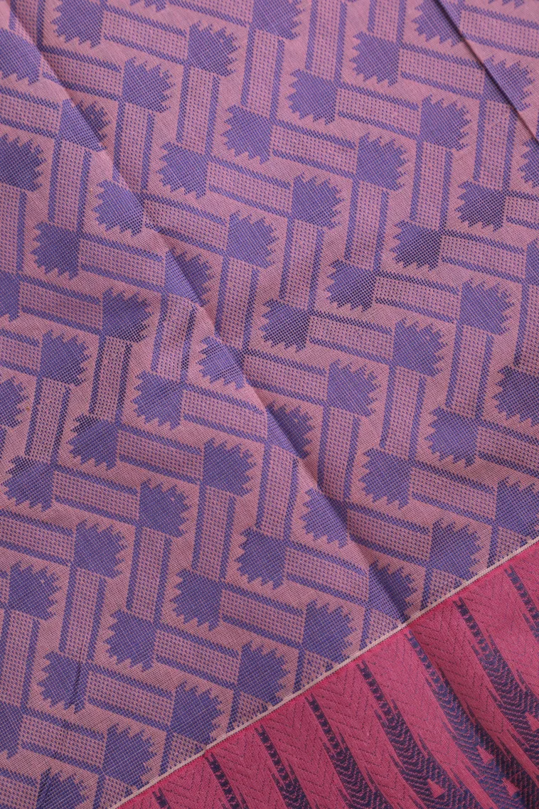 Crepe Pink Silk Cotton Without Zari With Flower Mottif view 3