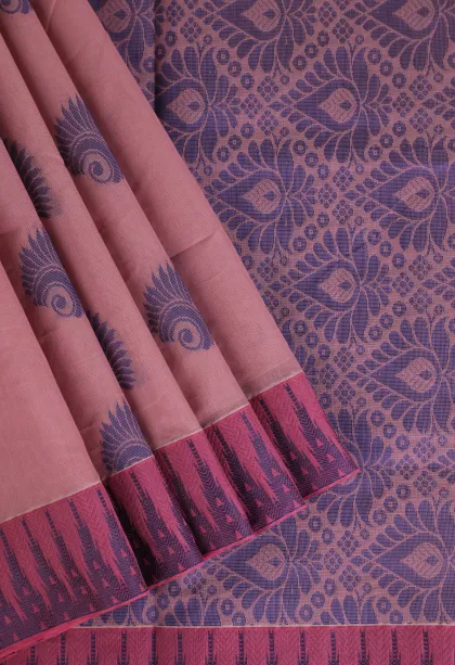 Crepe Pink Silk Cotton Without Zari With Flower Mottif