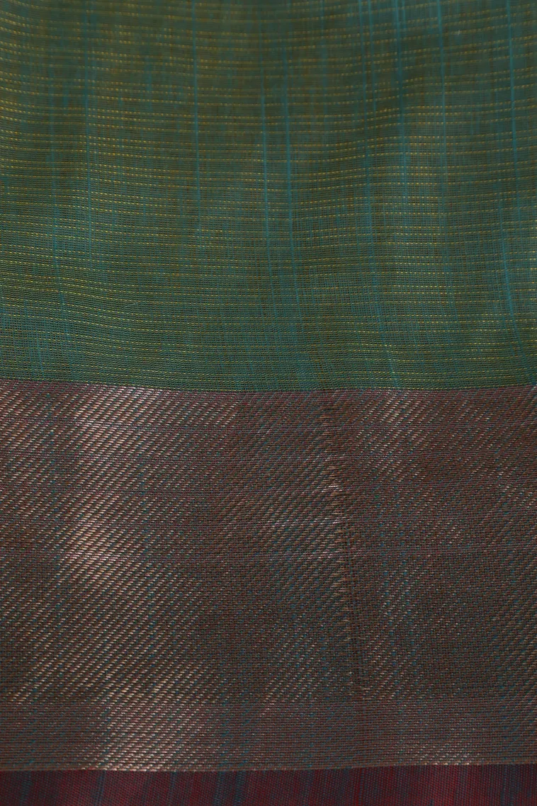 Ginger Orange Linen Saree with Gold Zari Floral Patterns view 3