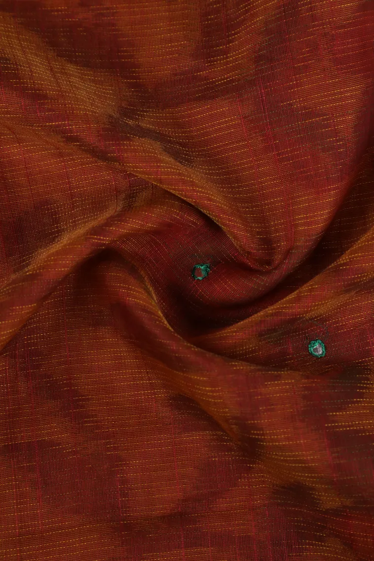 Ginger Orange Linen Saree with Gold Zari Floral Patterns view 4