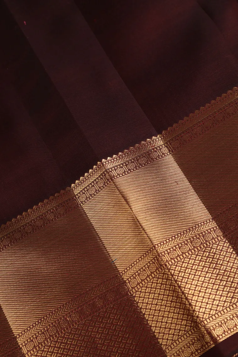 Berry Red Kanchipuram Silk Sarees with Gold Zari Checks And Puttas view 3
