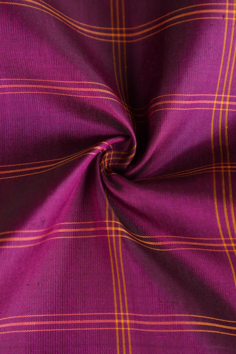 Magenta Purple Kanchipuram Silk Sarees with Gold Zari Checks view 4