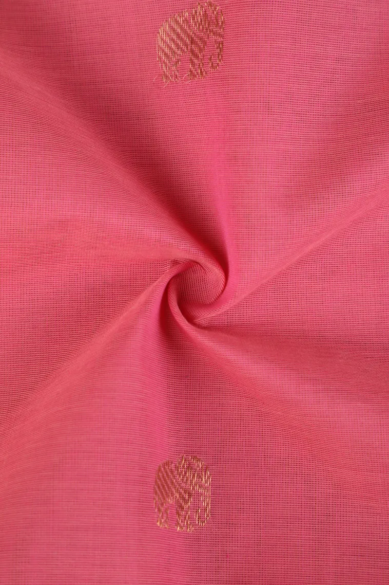 Rose Pink Pure Handloom Kovai Cotton with Gold Zari Elephant Motif view 4