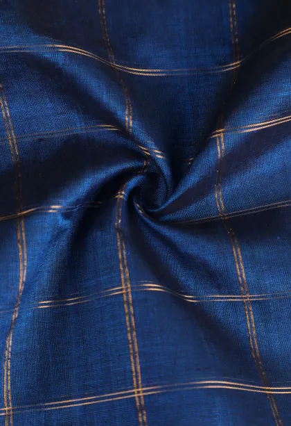 Azure Blue Silk Cotton with Gold Zari Checks