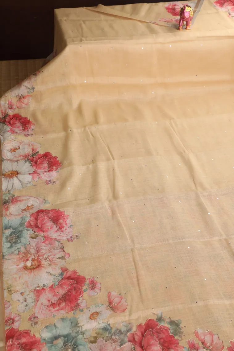 Cookie Yellow Tissue Silk Sarees with Thread Zari Plain view 2