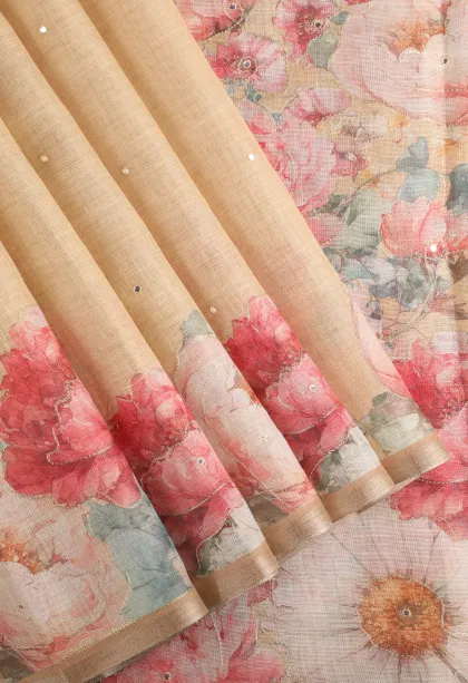 Cookie Yellow Tissue Silk Sarees with Thread Zari Plain