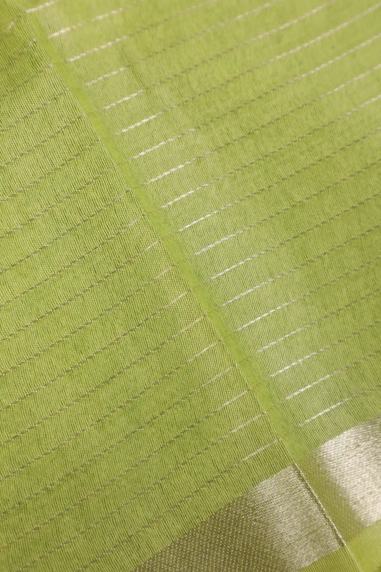 Cotton White Semi Tussar Silk with Gold And Silver Zari Small Checks Pattern view 3