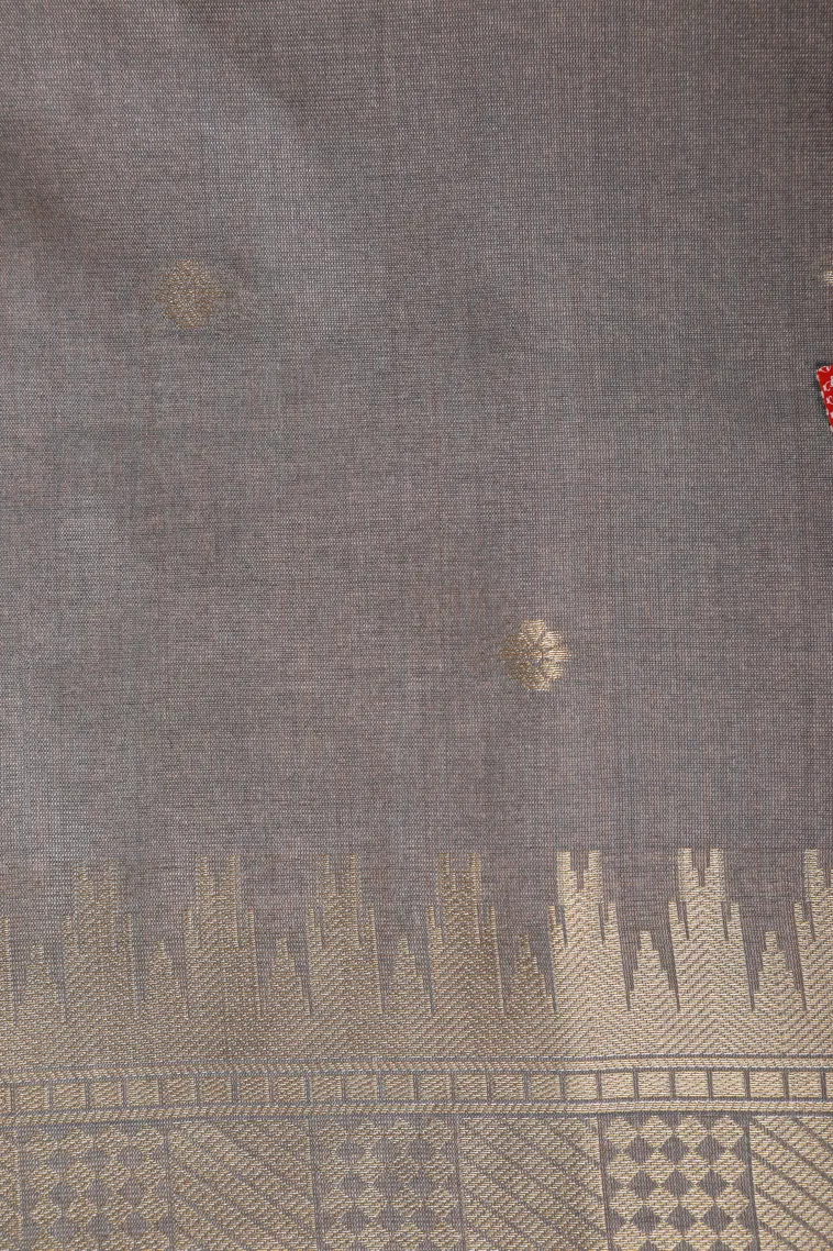 Rouge Pink Tussar Saree with Gold Zari Stripes view 3