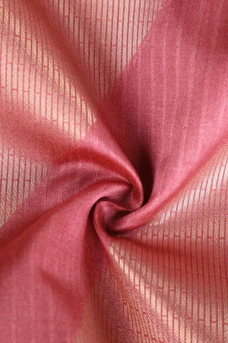 Rouge Pink Tussar Saree with Gold Zari Stripes view 4
